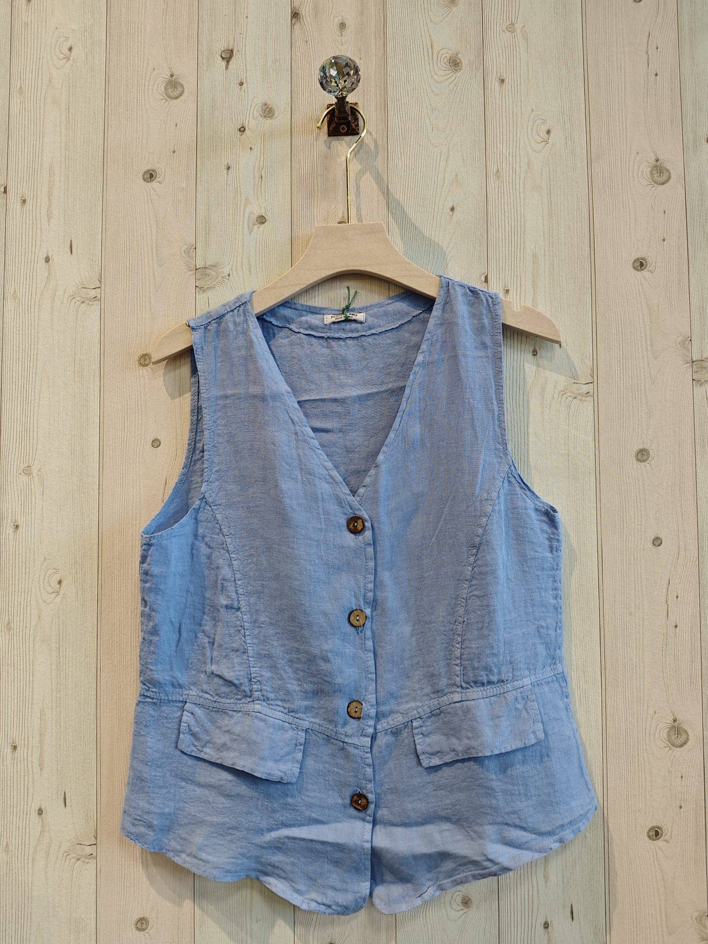 REF 17404 100% LINEN VEST: CAMEL