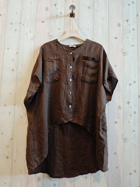 100% LINEN BLOUSE: BROWN