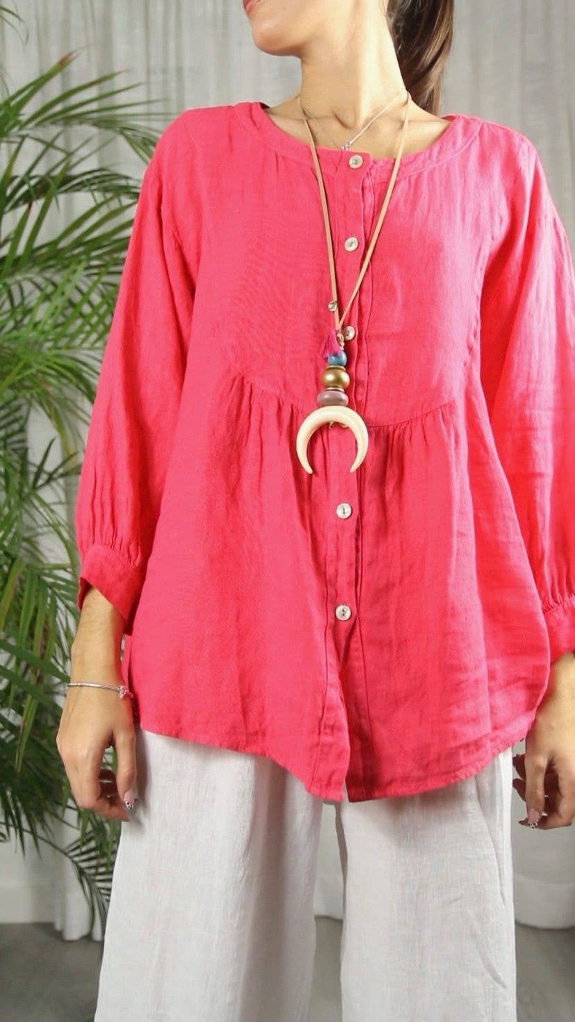 REF 17841 BLOUSE WITH MAO COLLAR 100% LINEN: CAMEL