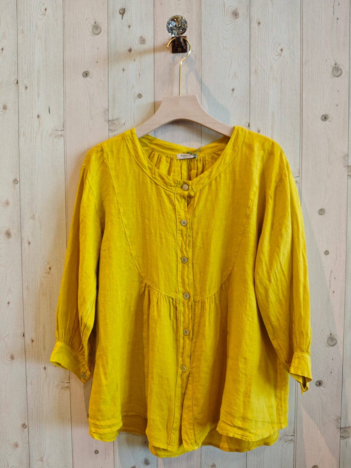 REF 17841 BLOUSE WITH MAO COLLAR 100% LINEN: CAMEL