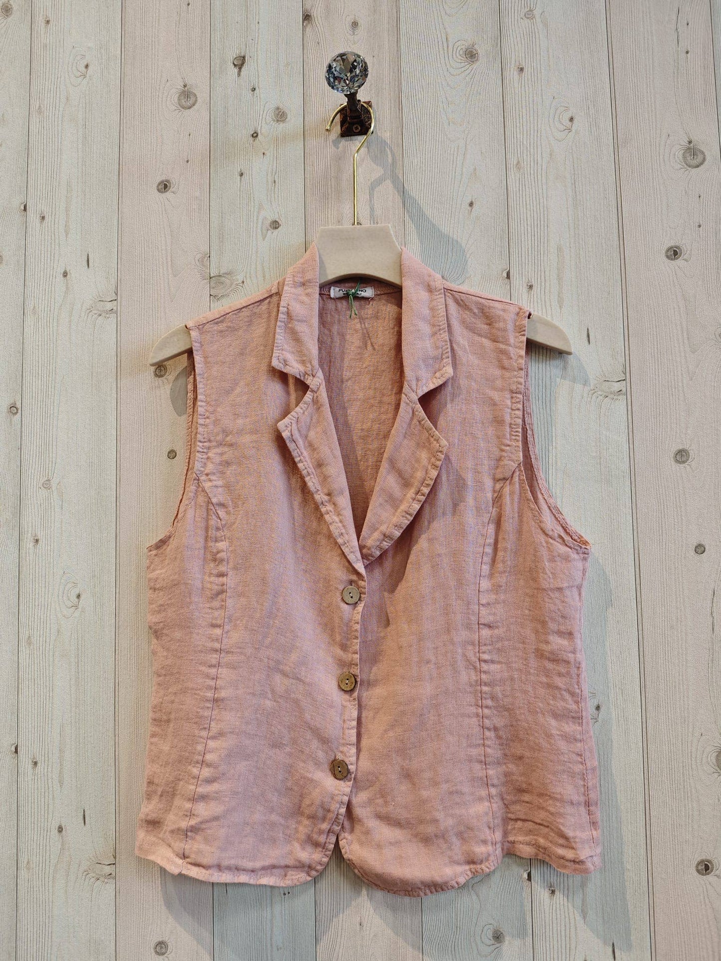 REF 17574 VEST SHIRT COLLAR 100% LINEN: BEIGE