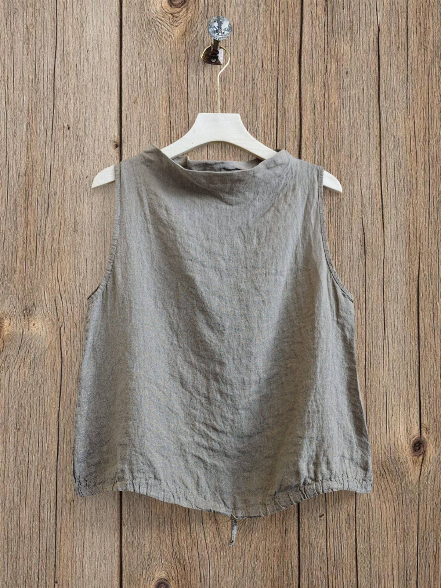 Ref-5189 SLEEVELESS BLOUSE 100% LINEN: BEIGE
