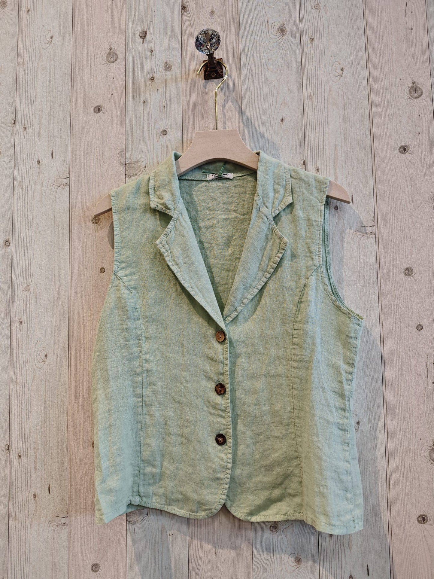 REF 17574 VEST SHIRT COLLAR 100% LINEN: BEIGE