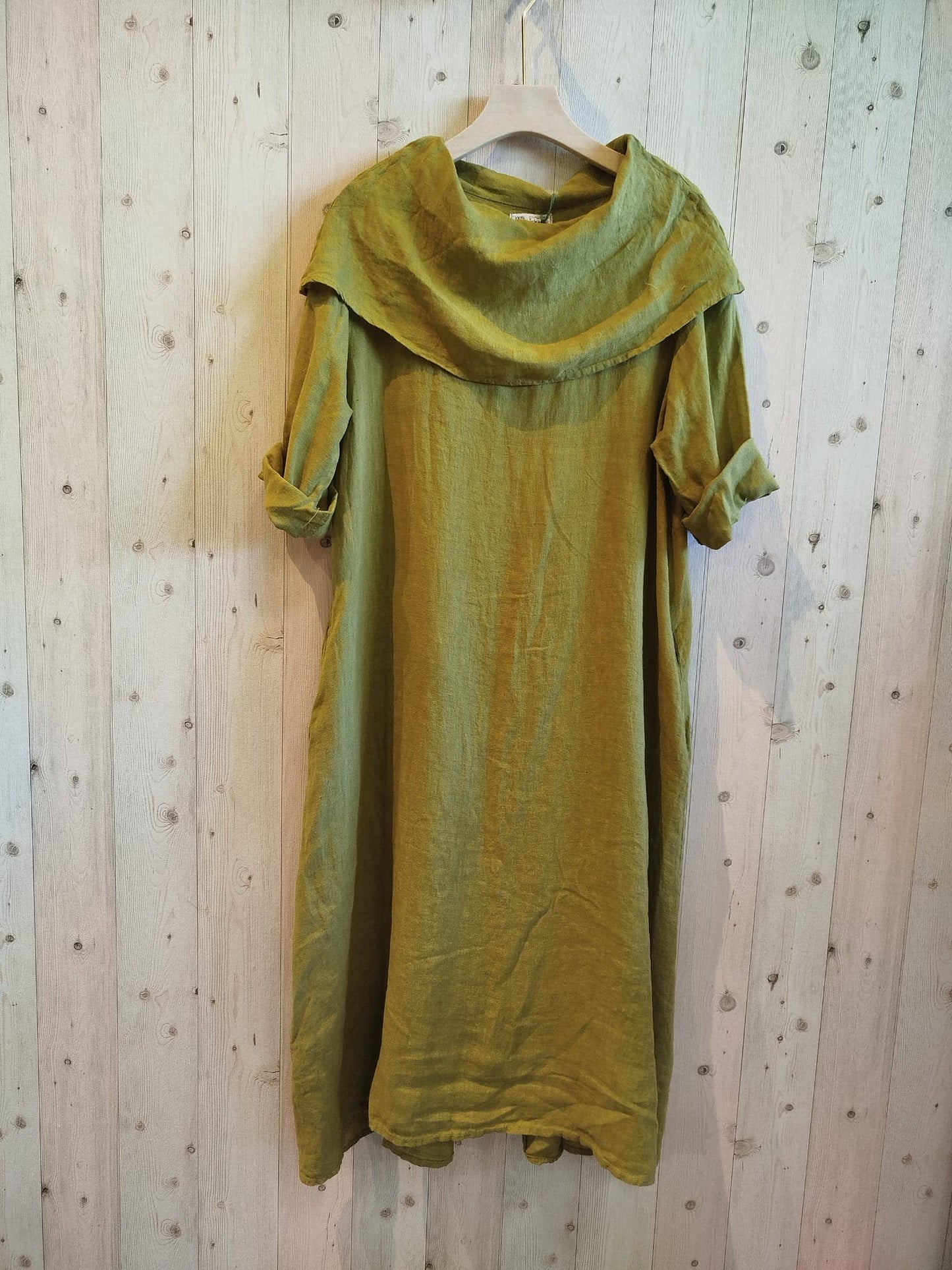 REF 2632 DRESS WITH LAPEL COLLAR 100% LINEN: Blue