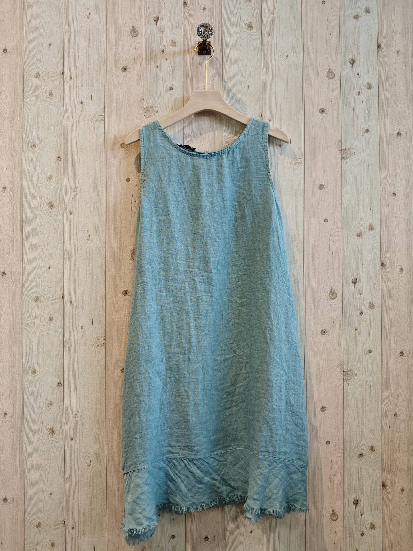 REF 72322 100% LINEN FRINGE DRESS: CAMEL