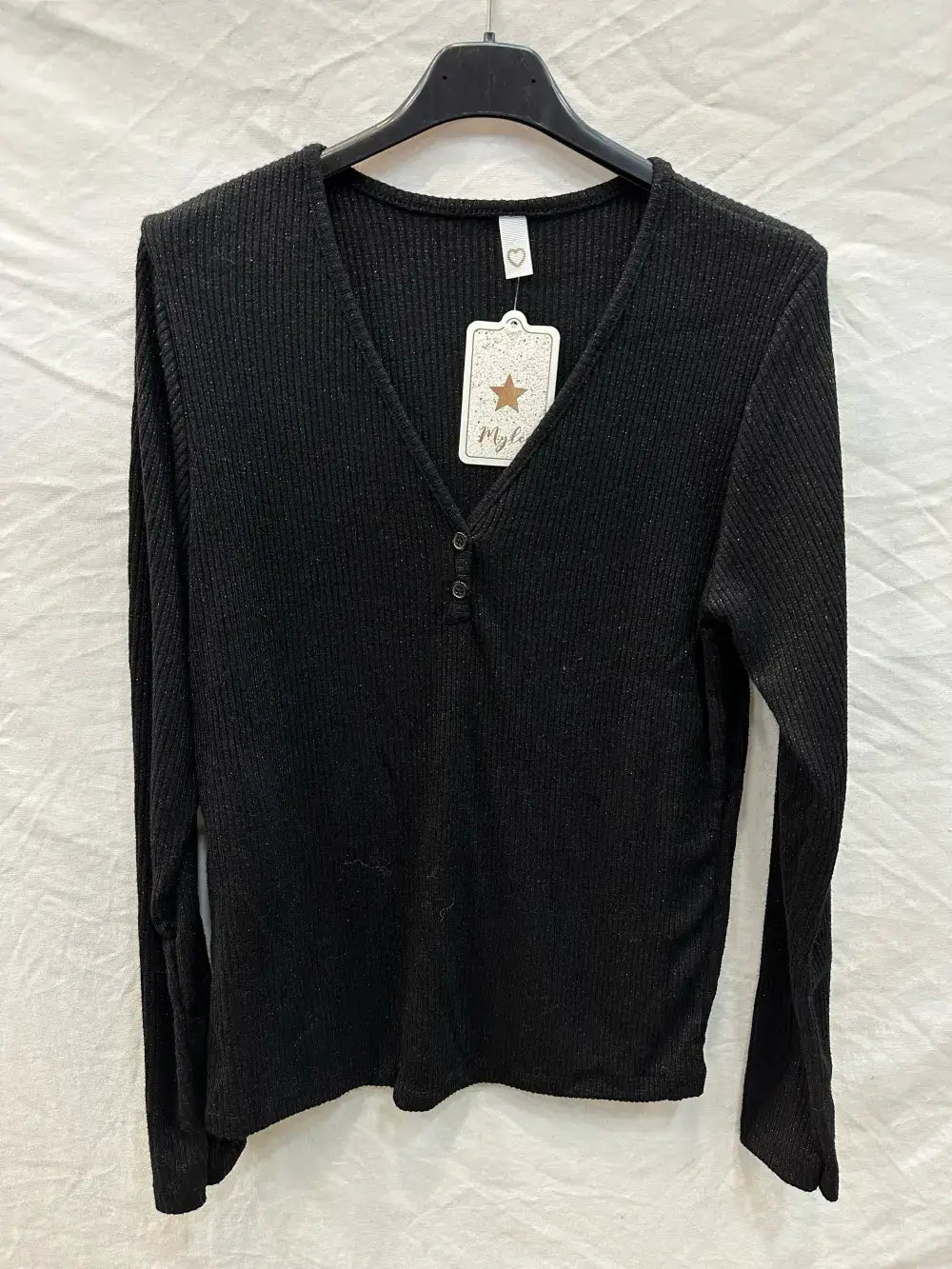 Ribbed lurex top with buttons @59910_HBoutLux: Beige