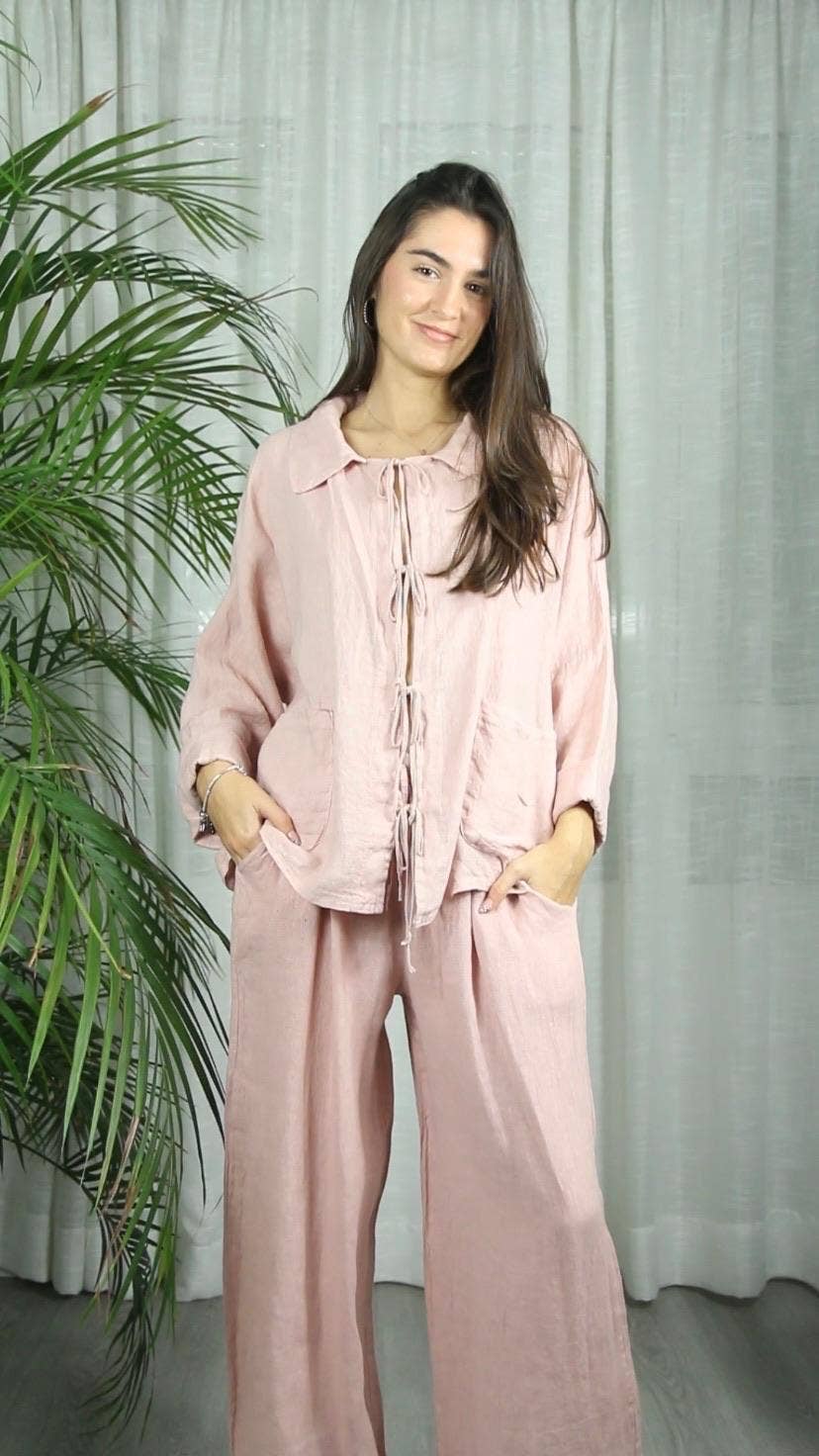 REF 17740 BABY COLLAR BLOUSE, OPEN 100% LINEN: Rose