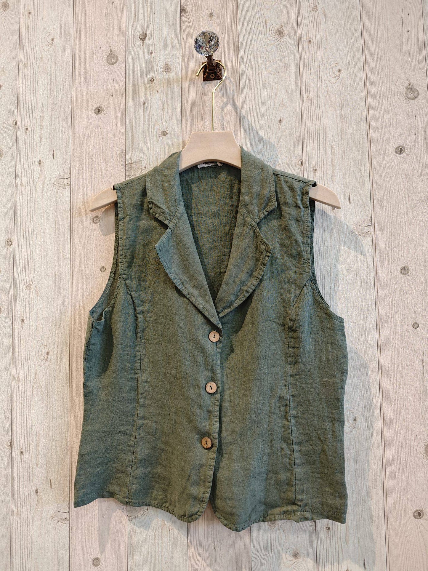REF 17574 VEST SHIRT COLLAR 100% LINEN: BEIGE