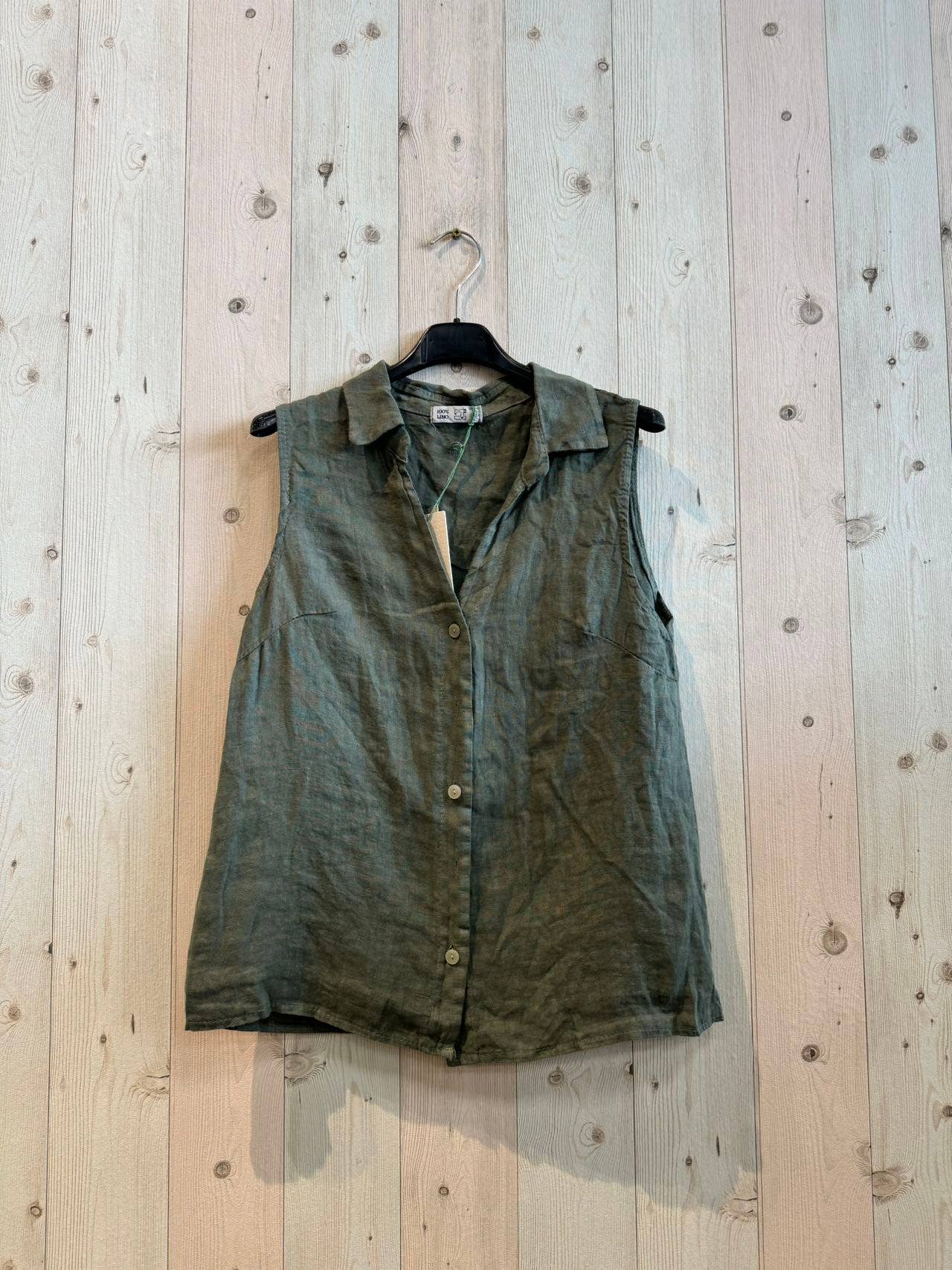 REF 83521 SLEEVELESS SHIRT 100% LINEN: Mole