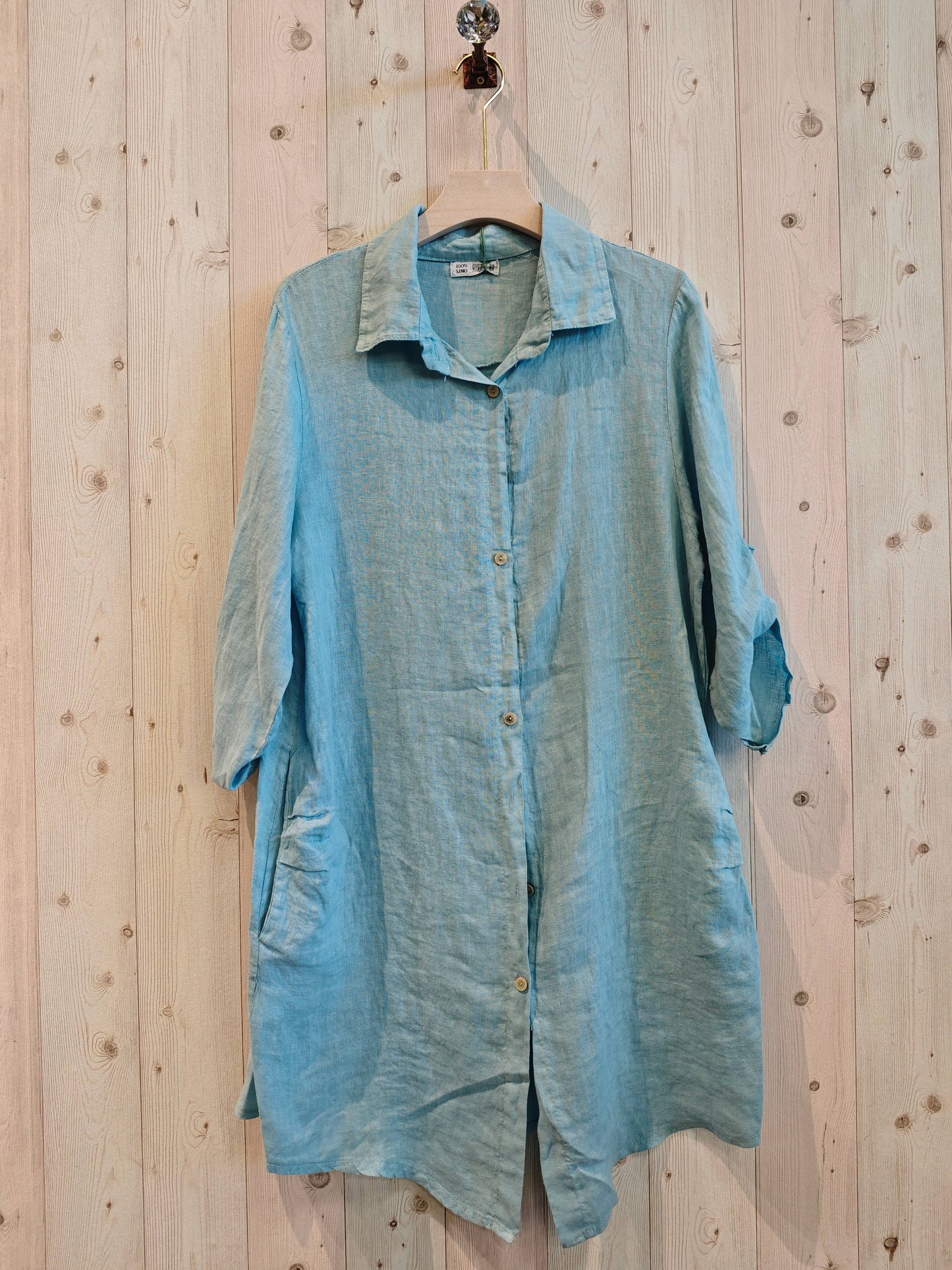 REF 89075 100% LINEN SHORT T-SHIRT: CAMEL