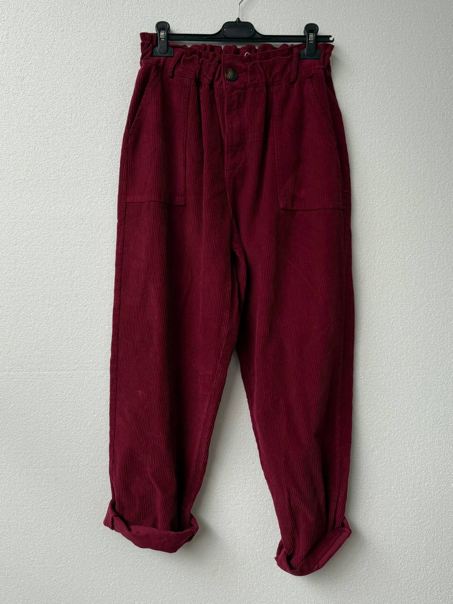 Corduroy pants with button 30513: Camel