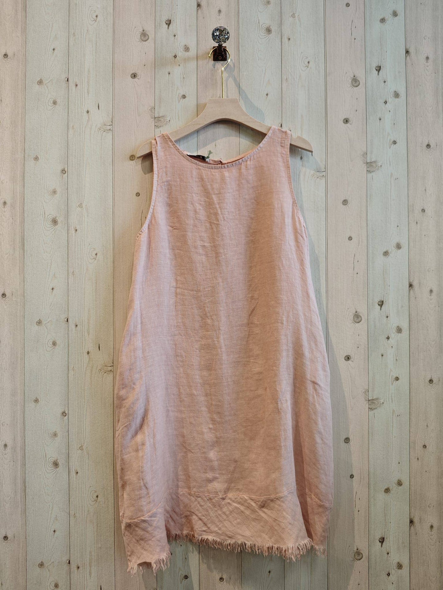 REF 72322 100% LINEN FRINGE DRESS: CAMEL
