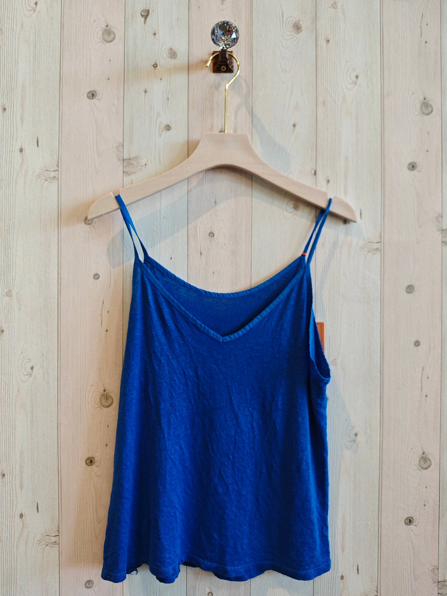REF 14893 100% LINEN T-SHIRT WITH THIN STRAPS: CAMEL