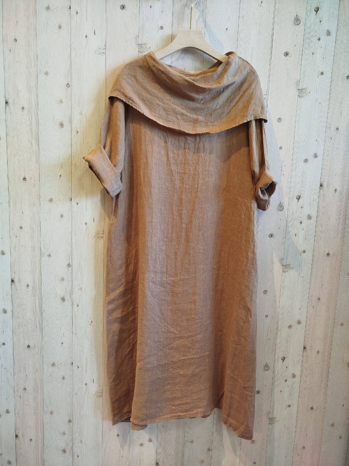REF 2632 DRESS WITH LAPEL COLLAR 100% LINEN: Blue