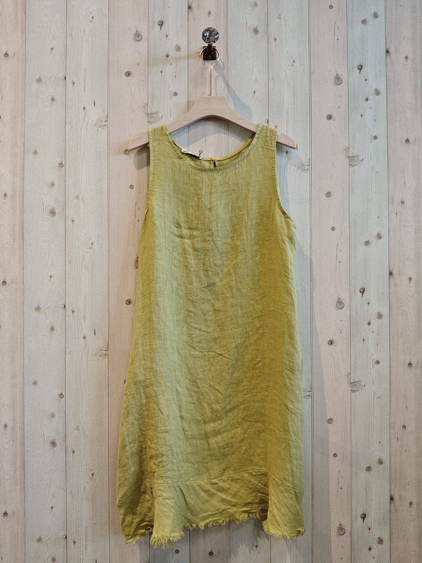 REF 72322 100% LINEN FRINGE DRESS: CAMEL