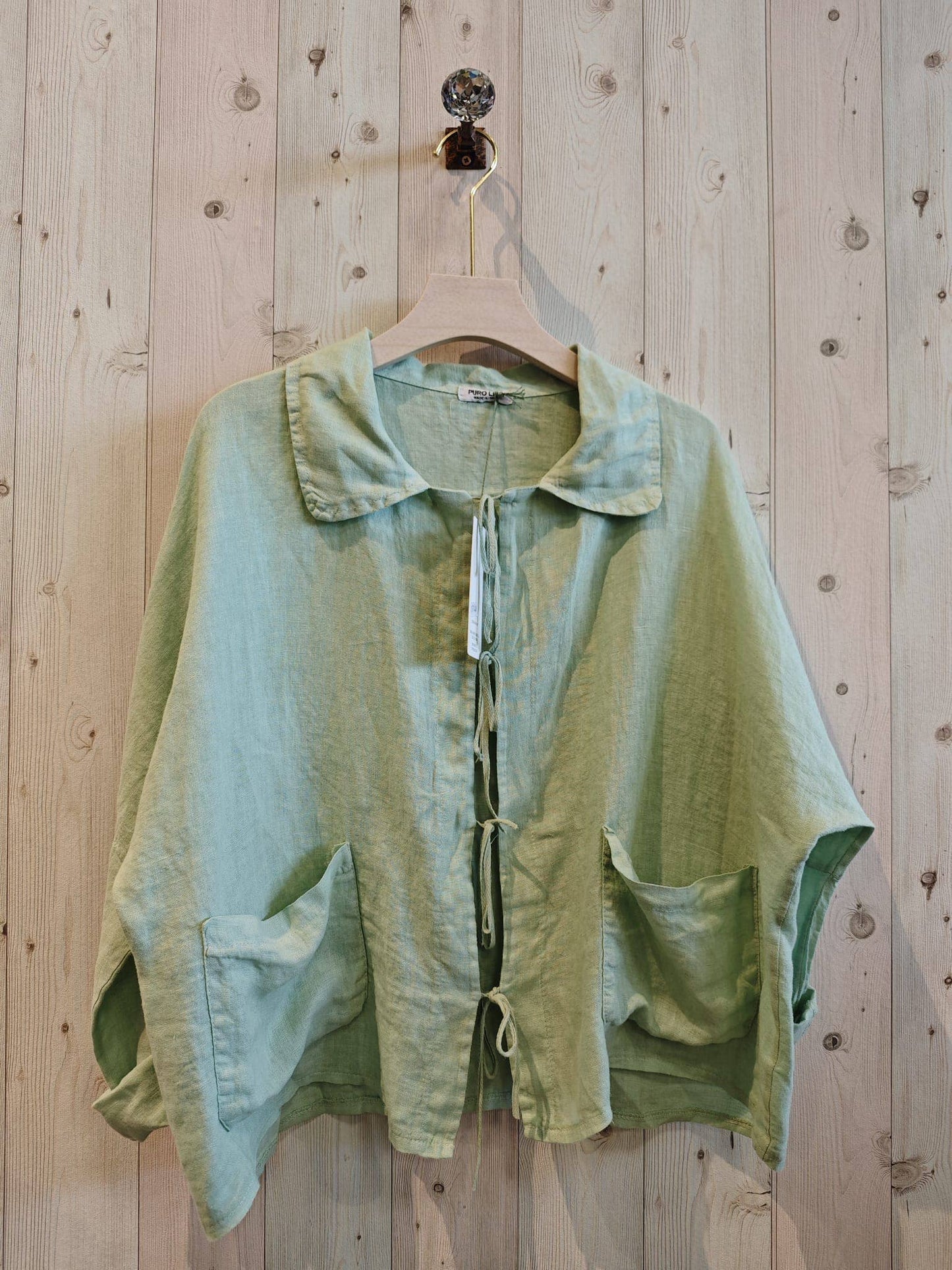 REF 17740 BABY COLLAR BLOUSE, OPEN 100% LINEN: CAMEL