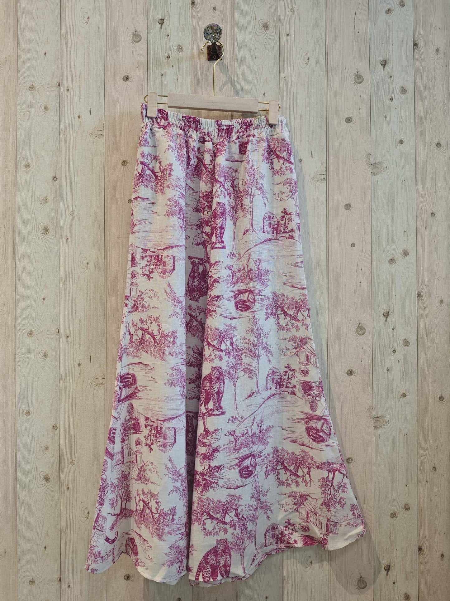 REF 996 PRINTED LINEN TROUSERS 100%: Blue