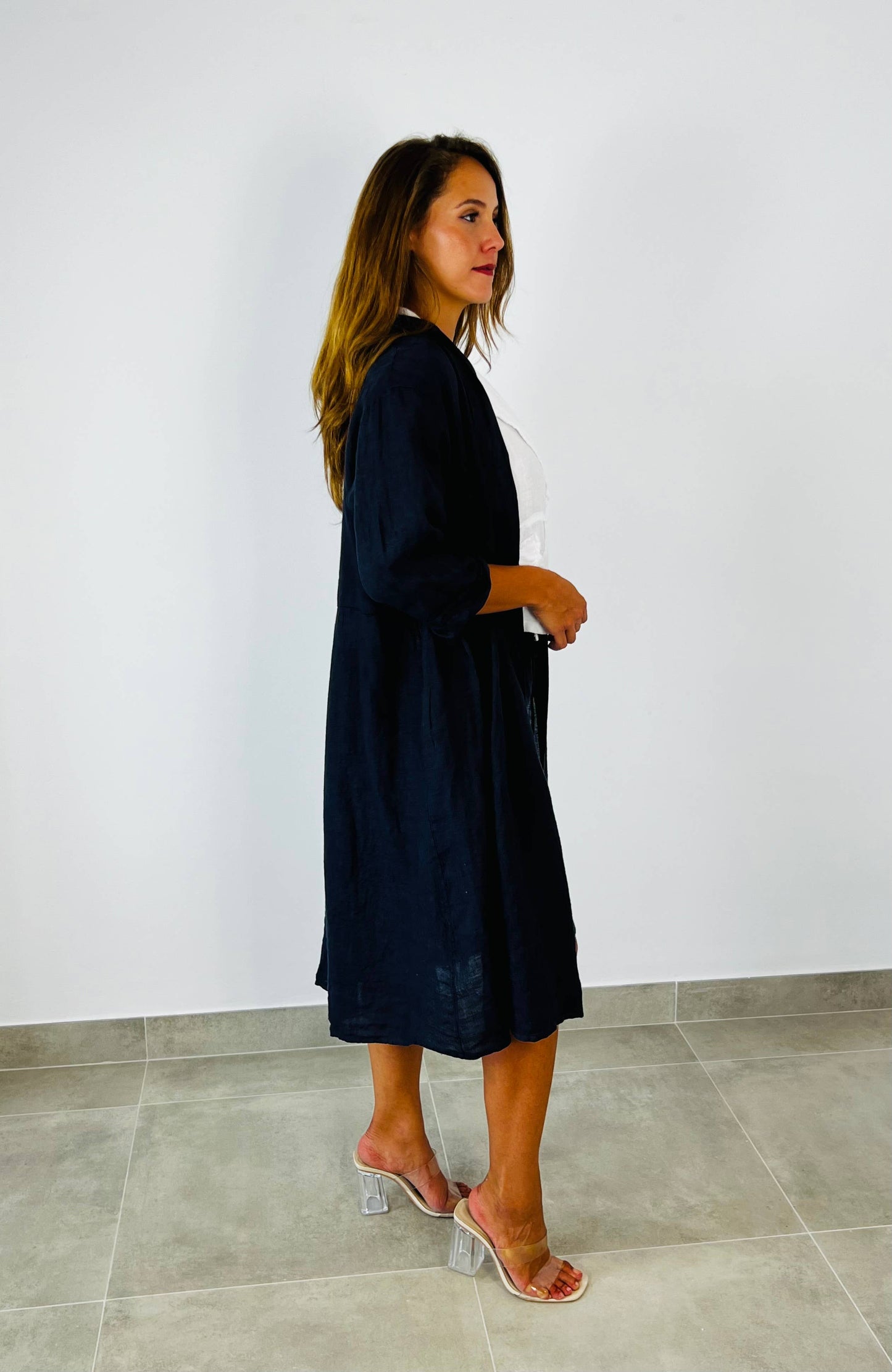 REF 17260 LONG CARDIGAN 100% LINEN: BEIGE
