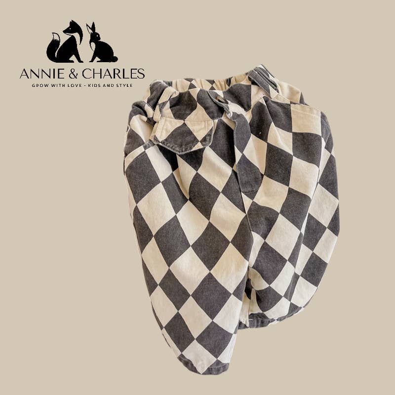 Annie & Charles® Cotton Pants CHESS: Brown / 3-4 Y