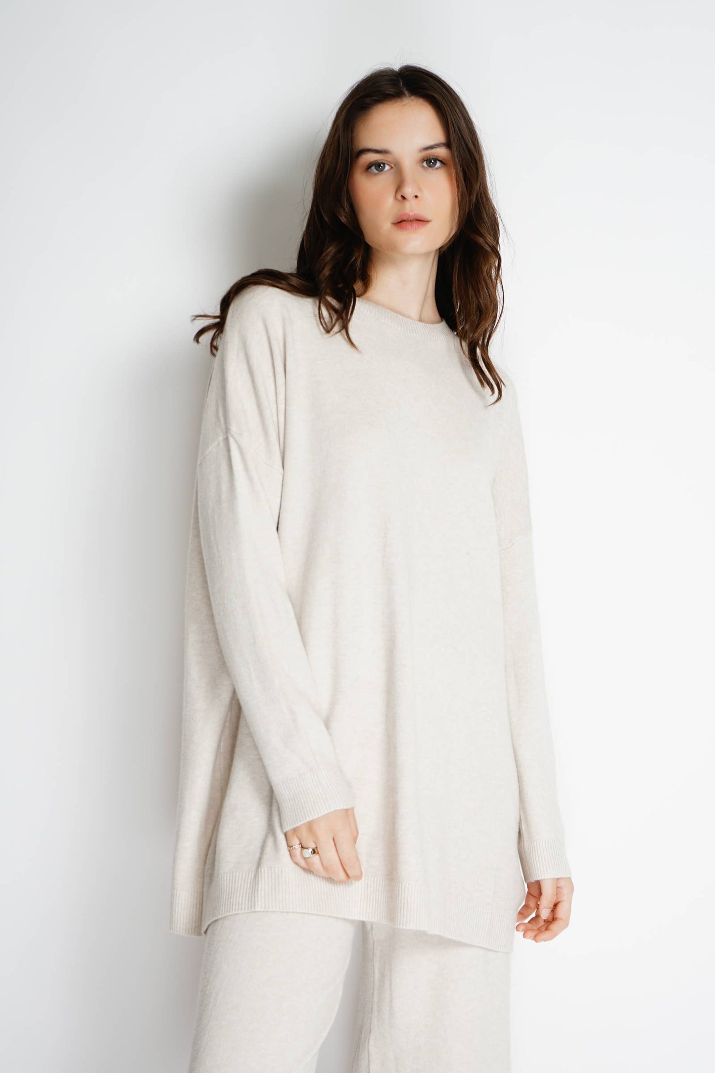 Knitted sweater & pants set 25302: Taupe