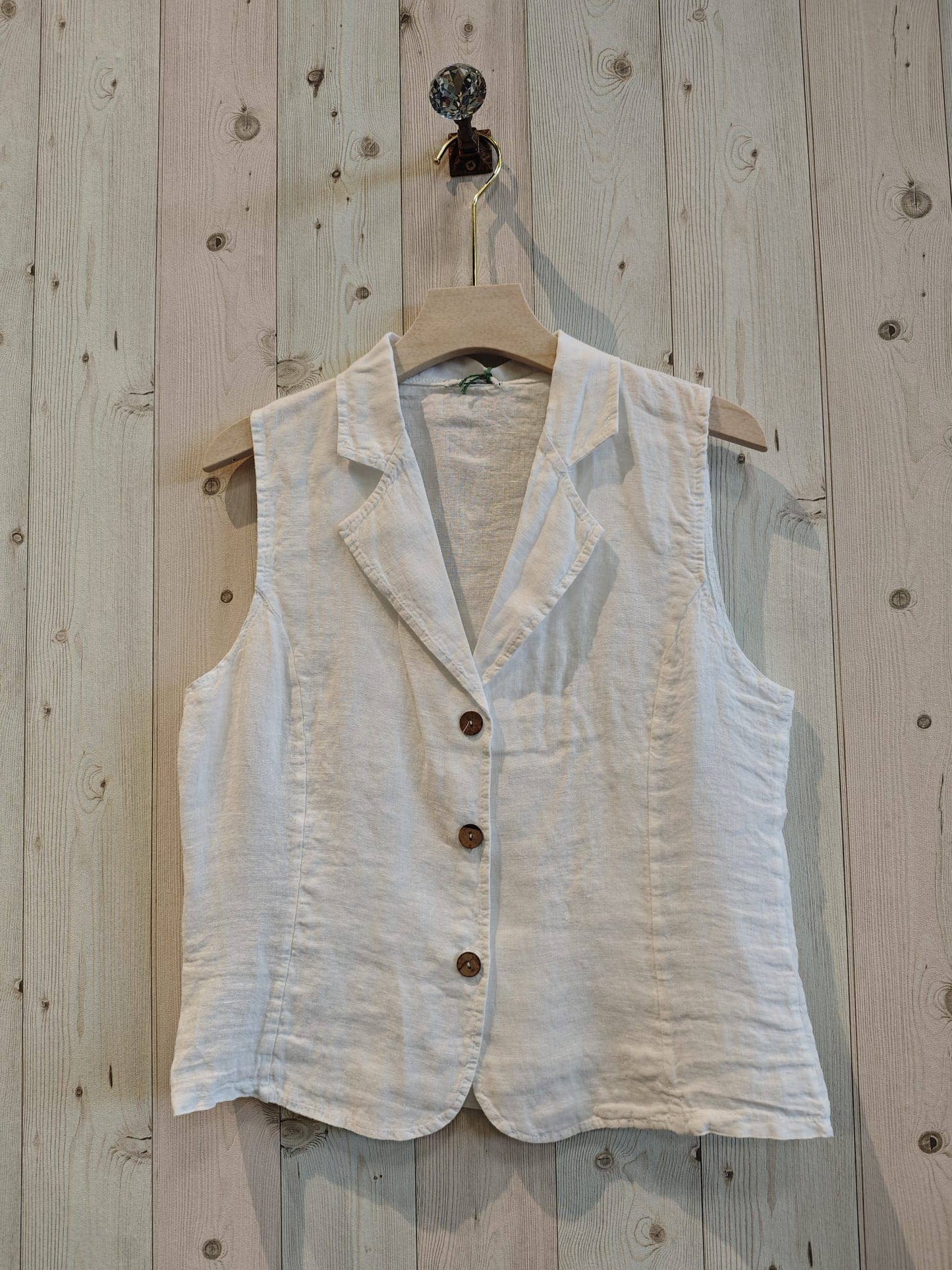 REF 17574 VEST SHIRT COLLAR 100% LINEN: BEIGE
