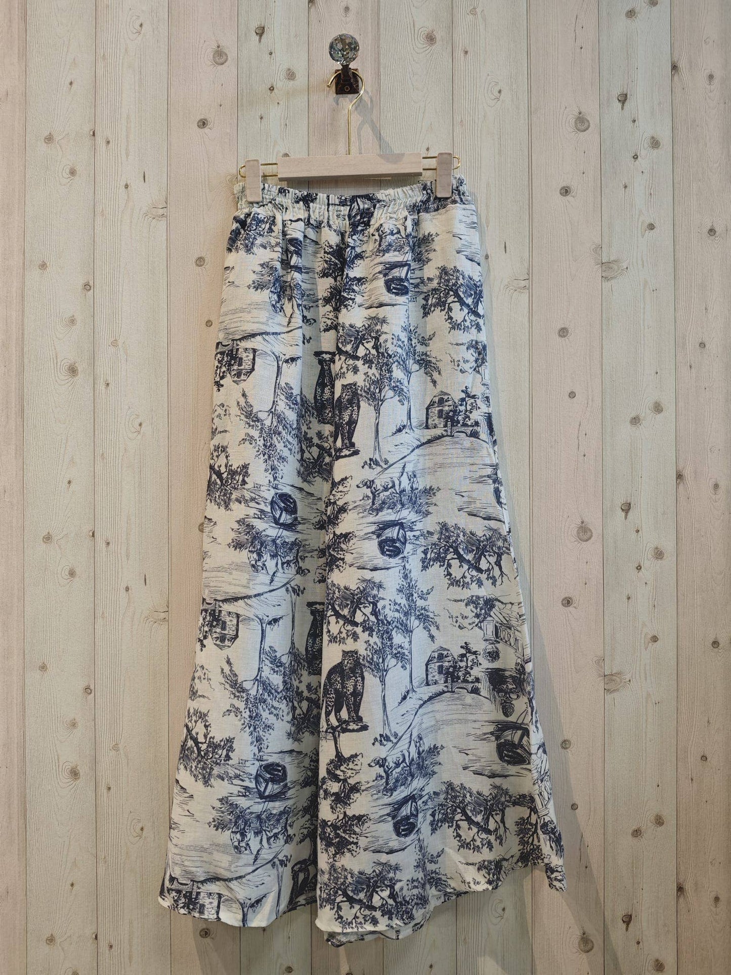REF 996 PRINTED LINEN TROUSERS 100%: Blue