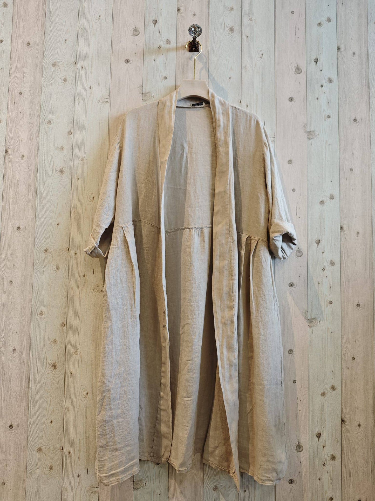 REF 17260 LONG CARDIGAN 100% LINEN: BEIGE