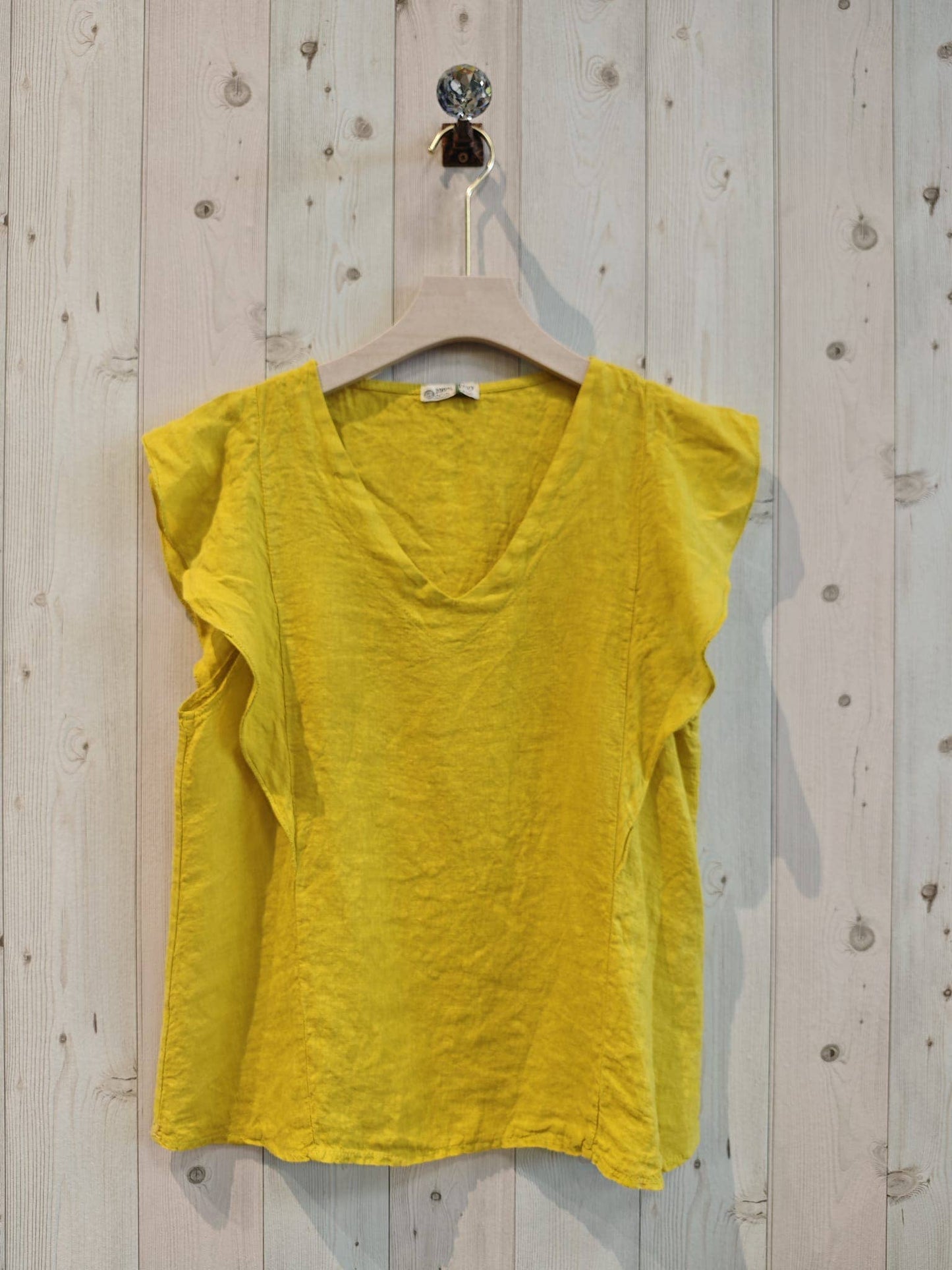 REF 17874 RUFFLE SLEEVE T-SHIRT 100% LINEN: Rose