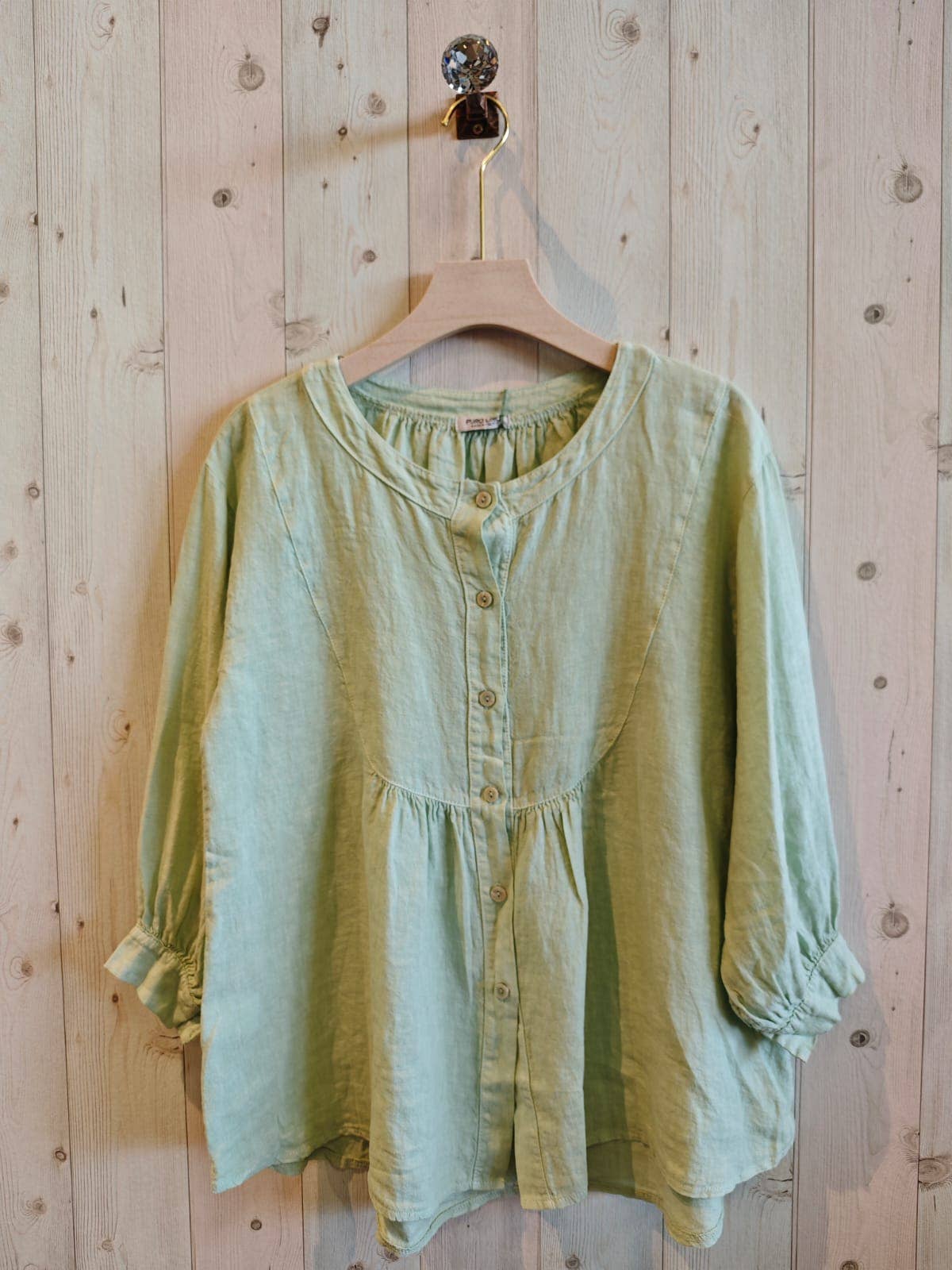 REF 17841 BLOUSE WITH MAO COLLAR 100% LINEN: CAMEL