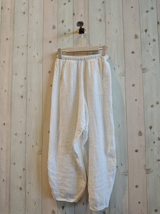 100% LINEN BALLOON STYLE TROUSERS: Blanco