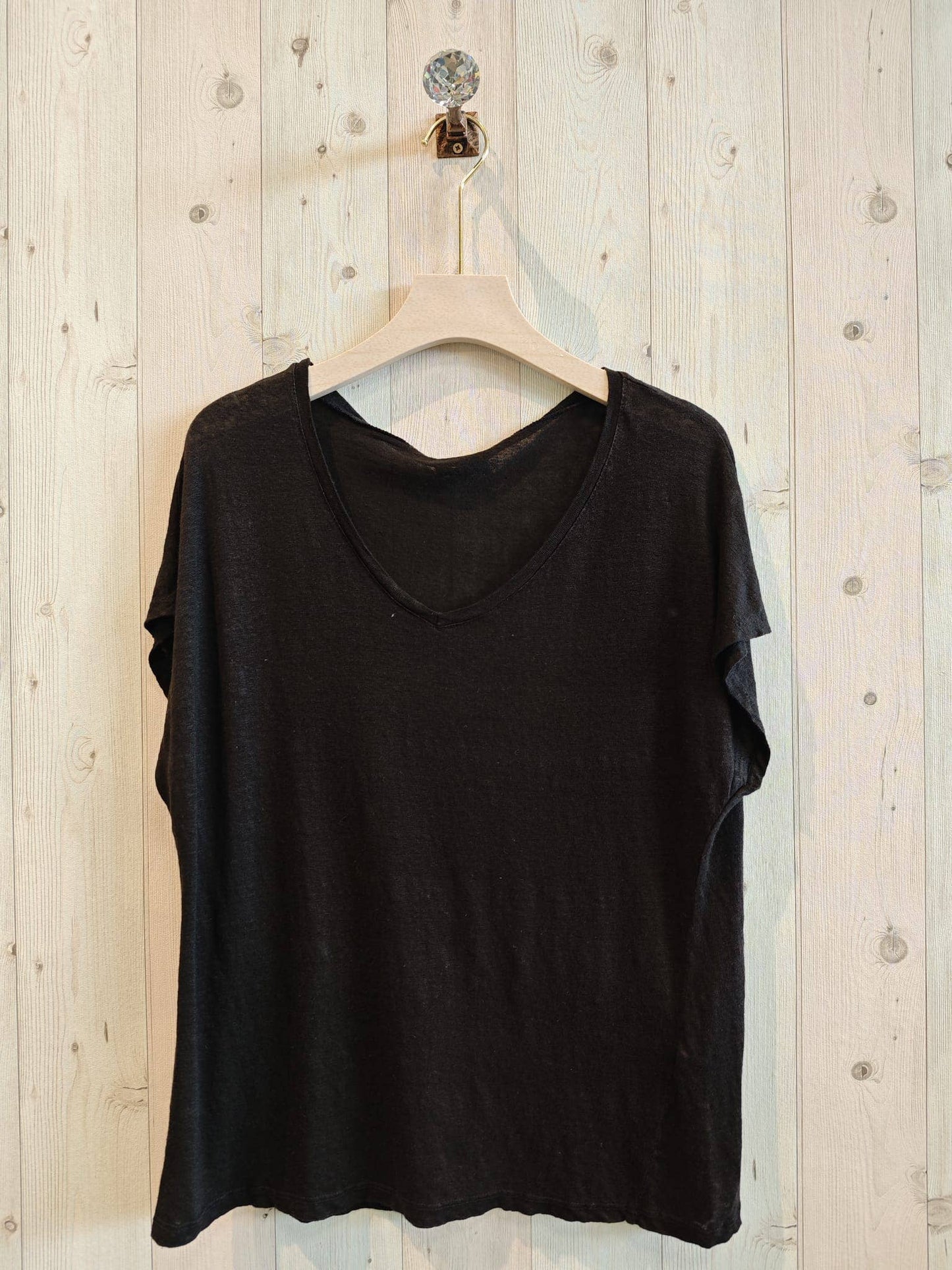 BASIC LINEN T-SHIRT 100%: BLACK