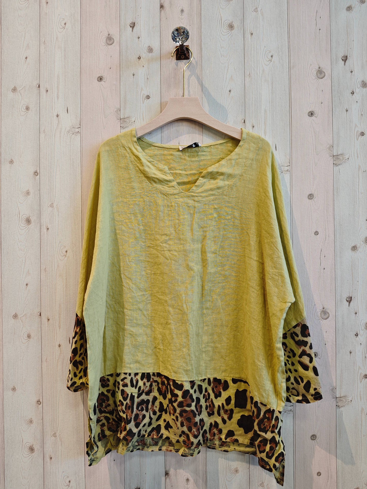 REF 12035 100% LINEN LEOPARD PRINT BLOUSE: CAMEL