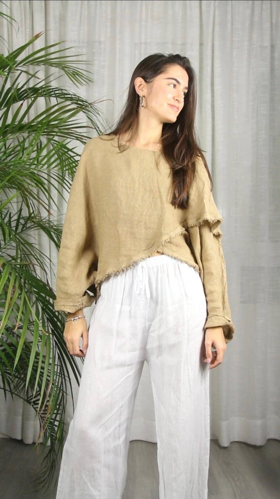 REF 83620 CROSSOVER BLOUSE 100% LINEN: Blank