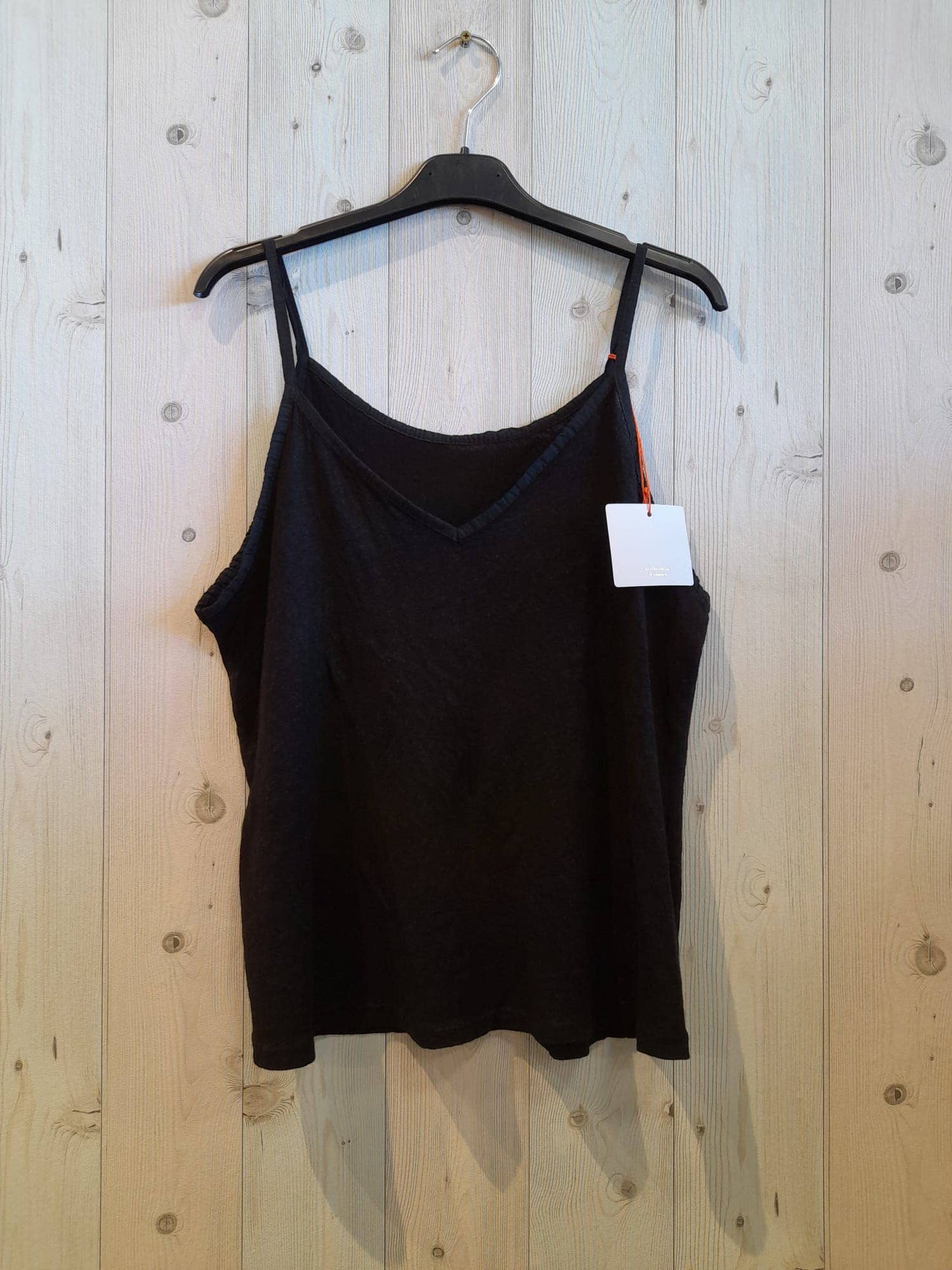 REF 14893 100% LINEN T-SHIRT WITH THIN STRAPS: CAMEL