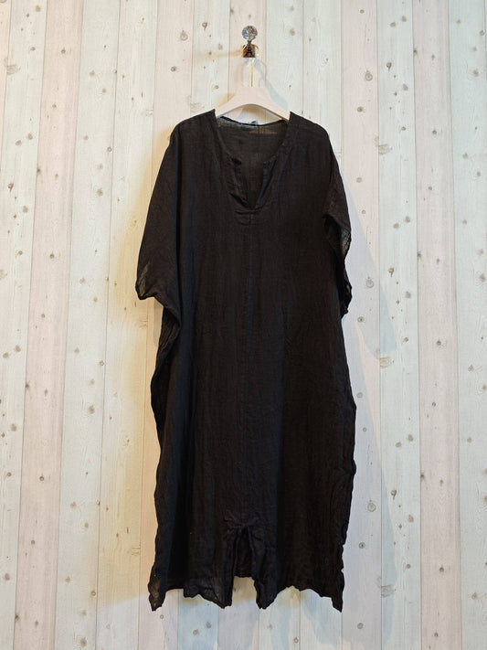 100% LINEN KAFTAN: BLACK
