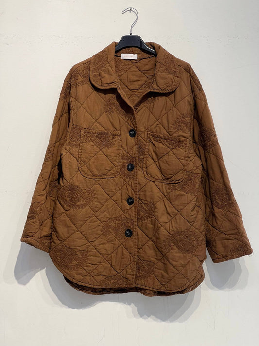 Embroidered quilted jacket 2444: Camel