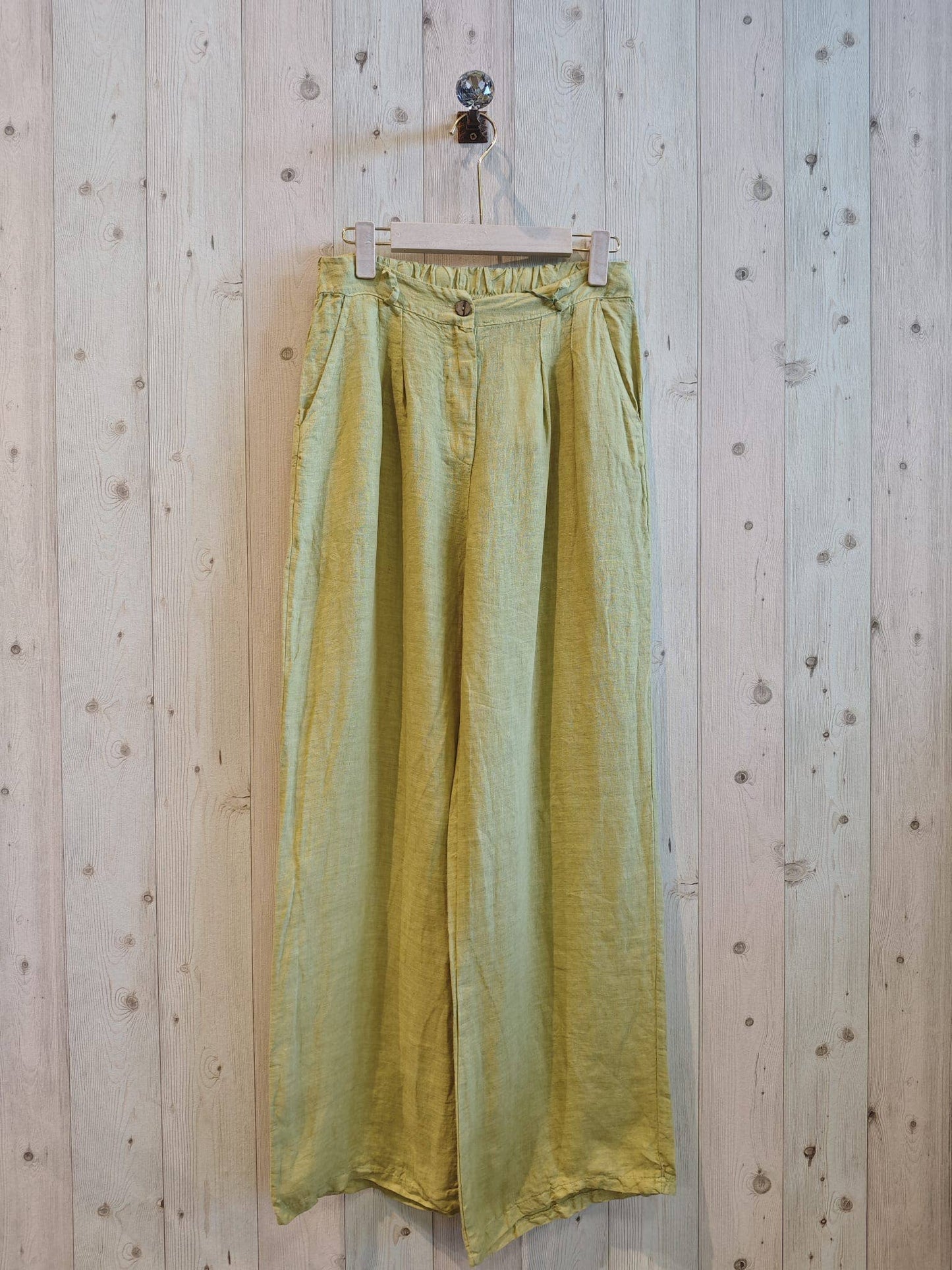 REF 30523 TROUSERS WITH ONE BUTTON 100% LINEN: CAMEL
