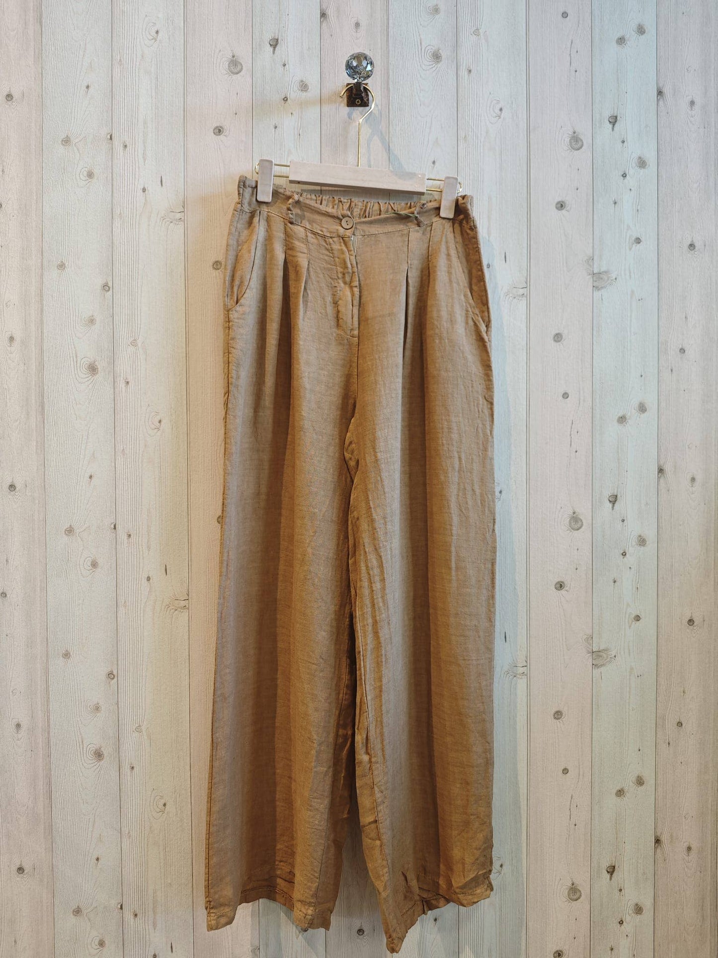 REF 30523 TROUSERS WITH ONE BUTTON 100% LINEN: CAMEL