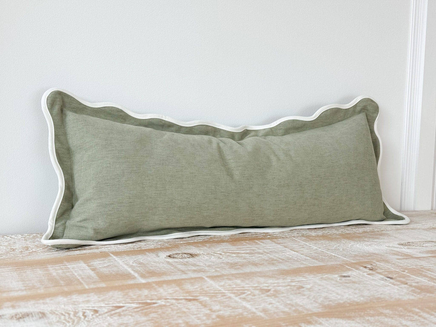 Chloe Sage Bolster Scalloped Edge Cushion Cover 80x30