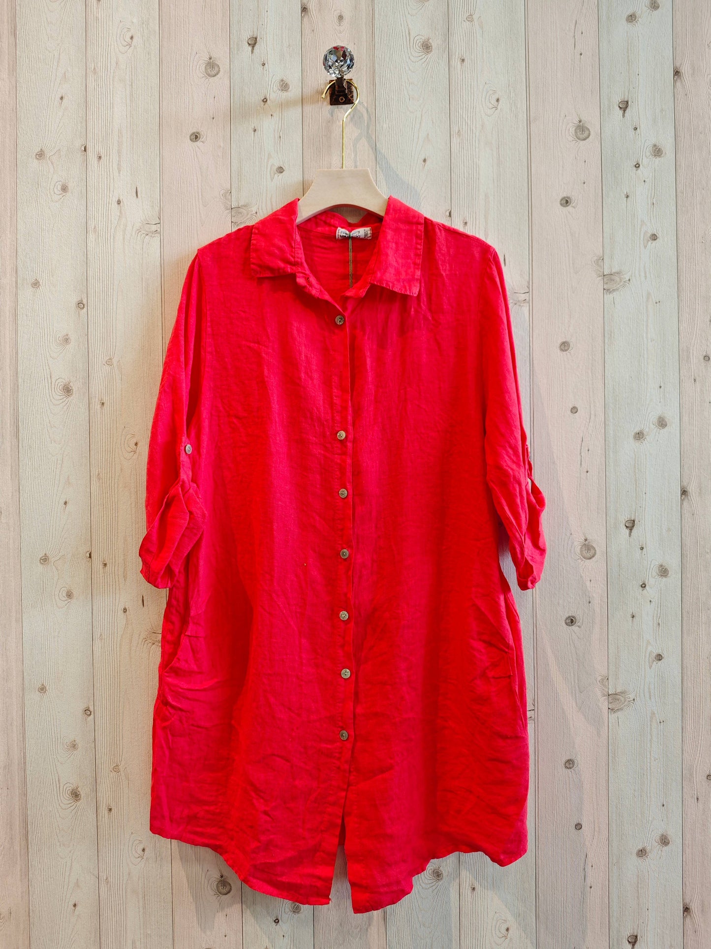 REF 89075 100% LINEN SHORT T-SHIRT: CAMEL