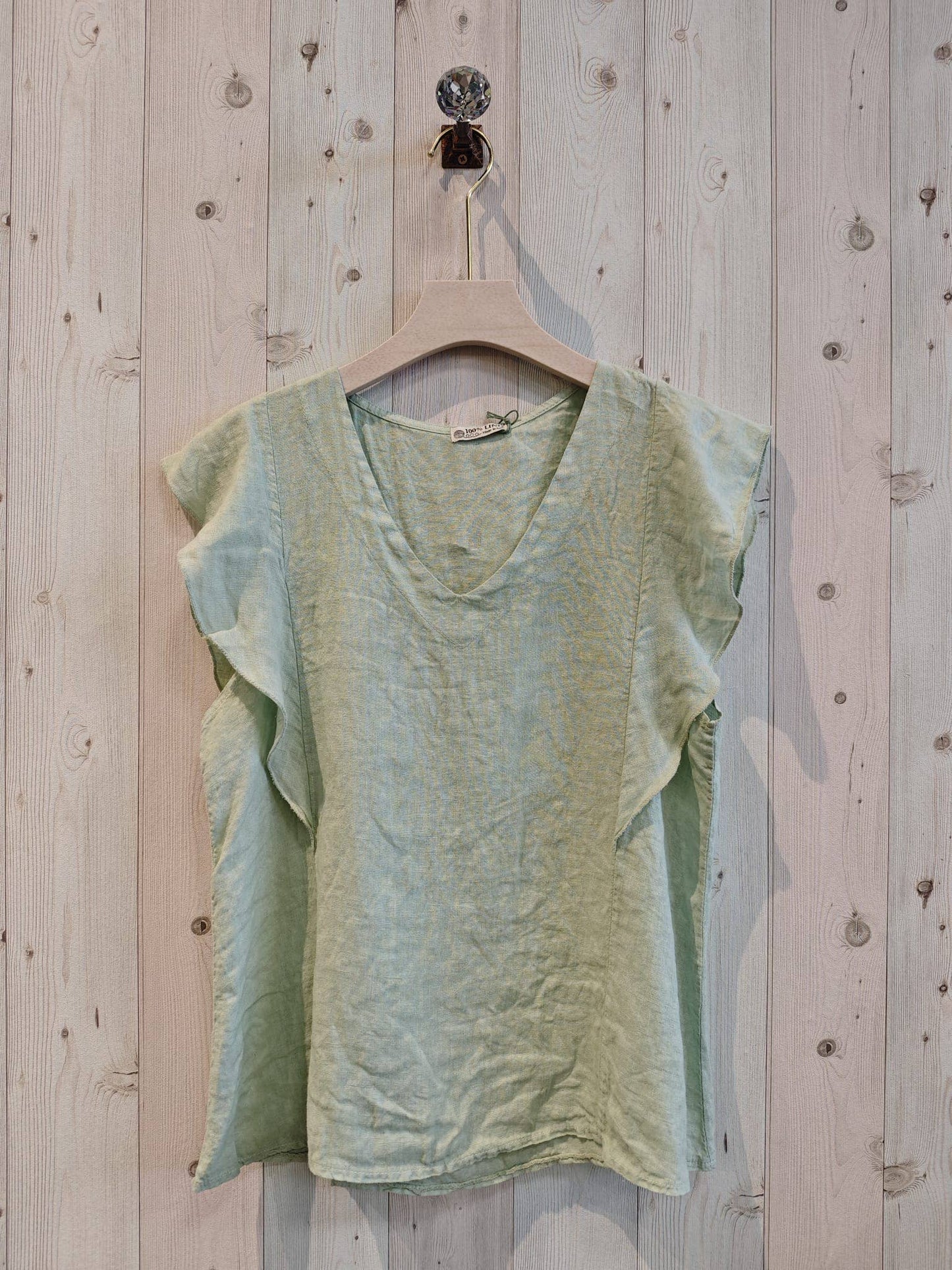REF 17874 RUFFLE SLEEVE T-SHIRT 100% LINEN: Rose