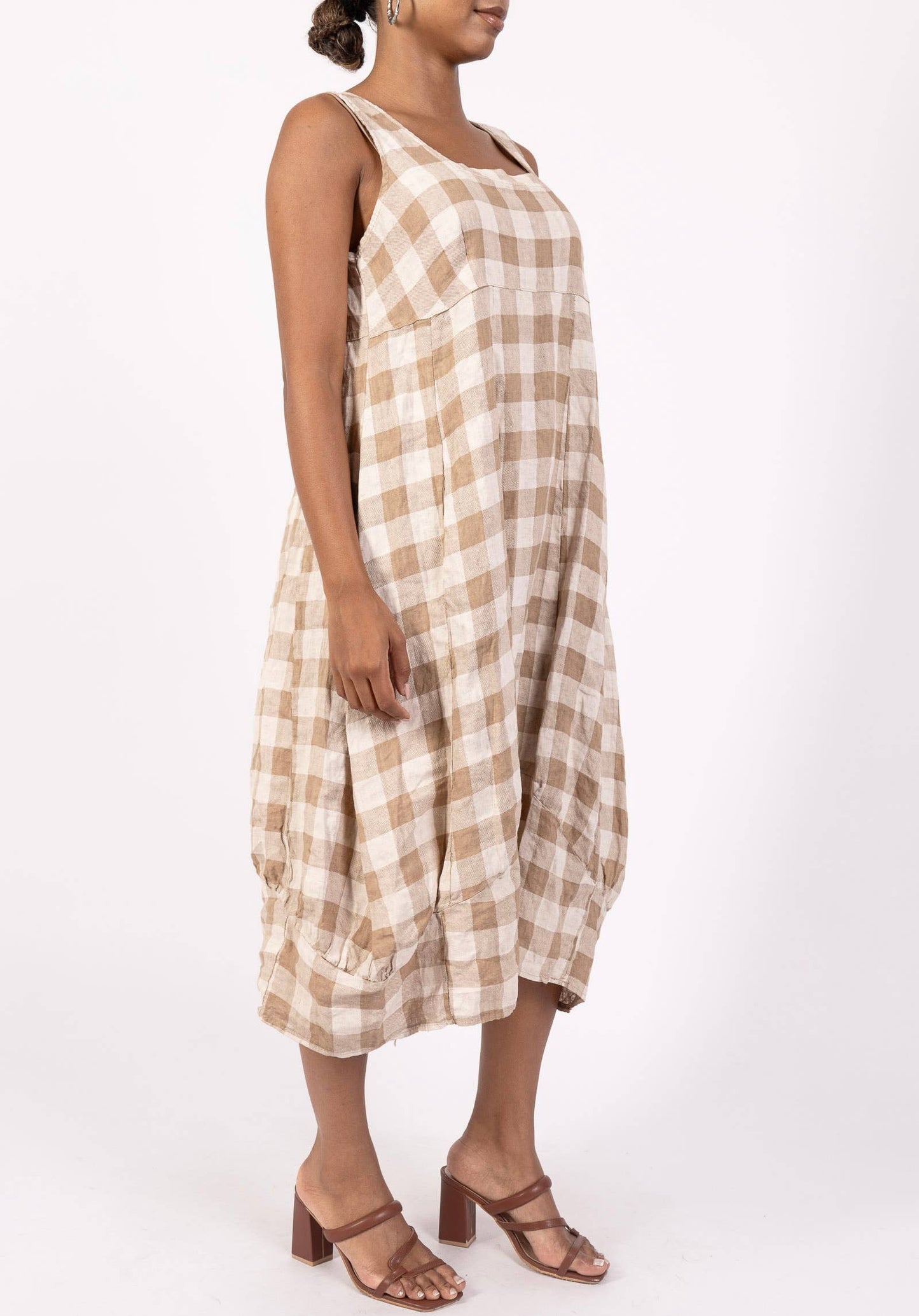 322 LINEN DRESS WITH VICHY CHECKS: MOLE