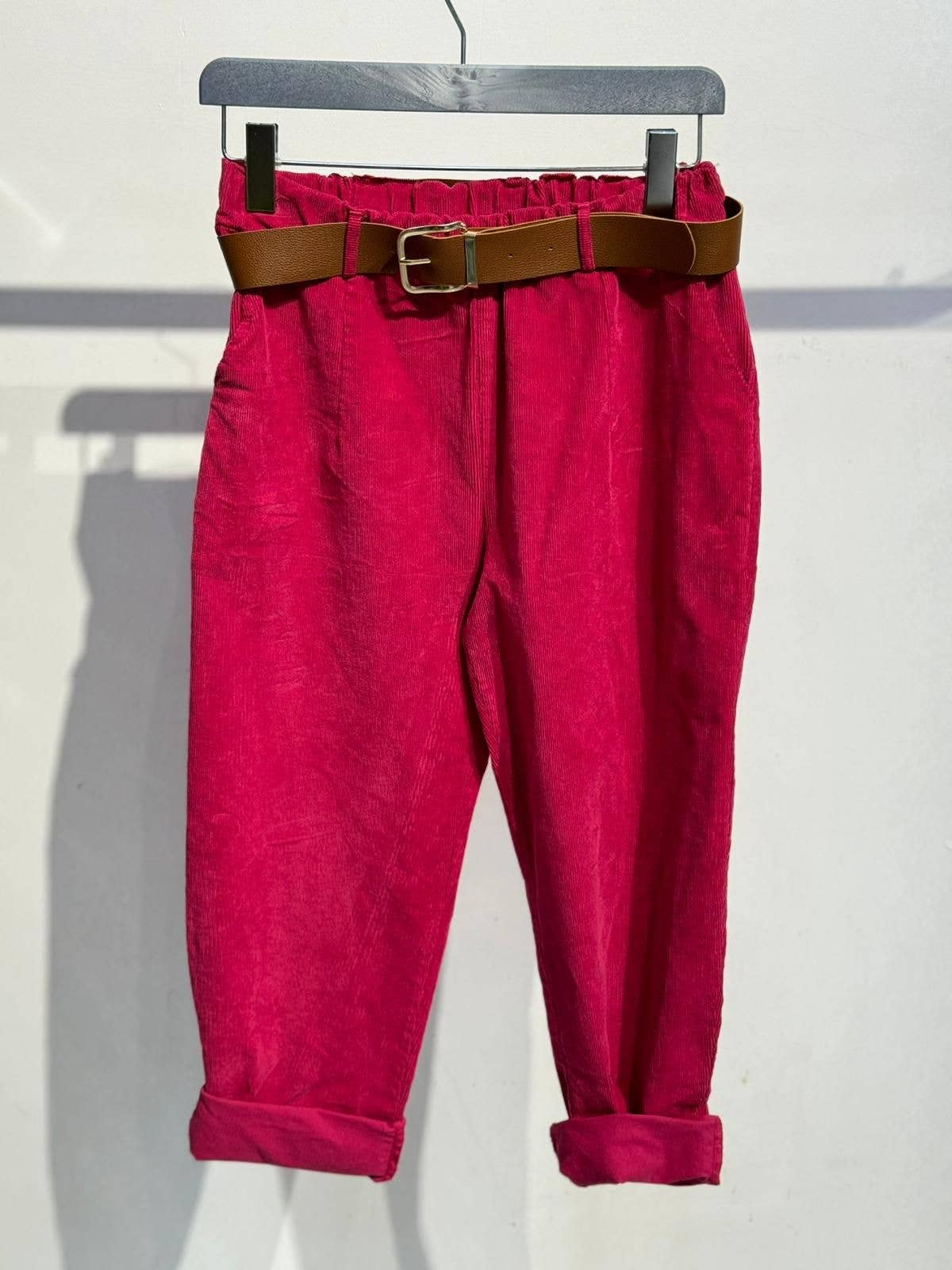 Velvet pants with belt 30500: Beige