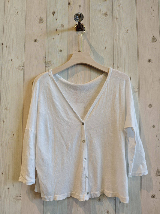CARDIGAN LINEN 100%: Blanco