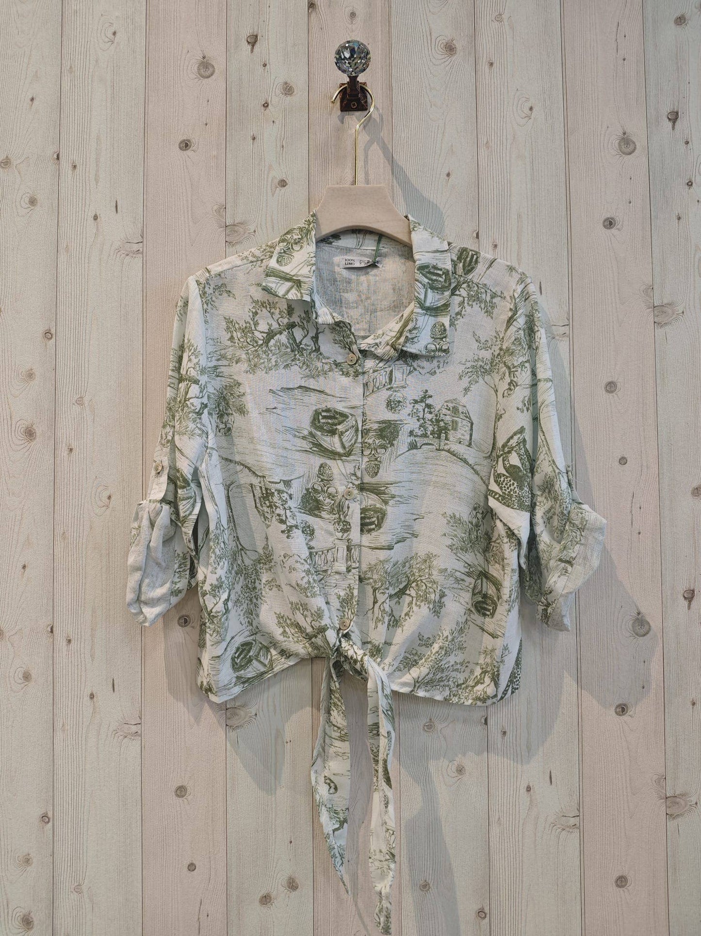 REF 8226 KNOT SHIRT PRINTED 100% LINEN: Blue