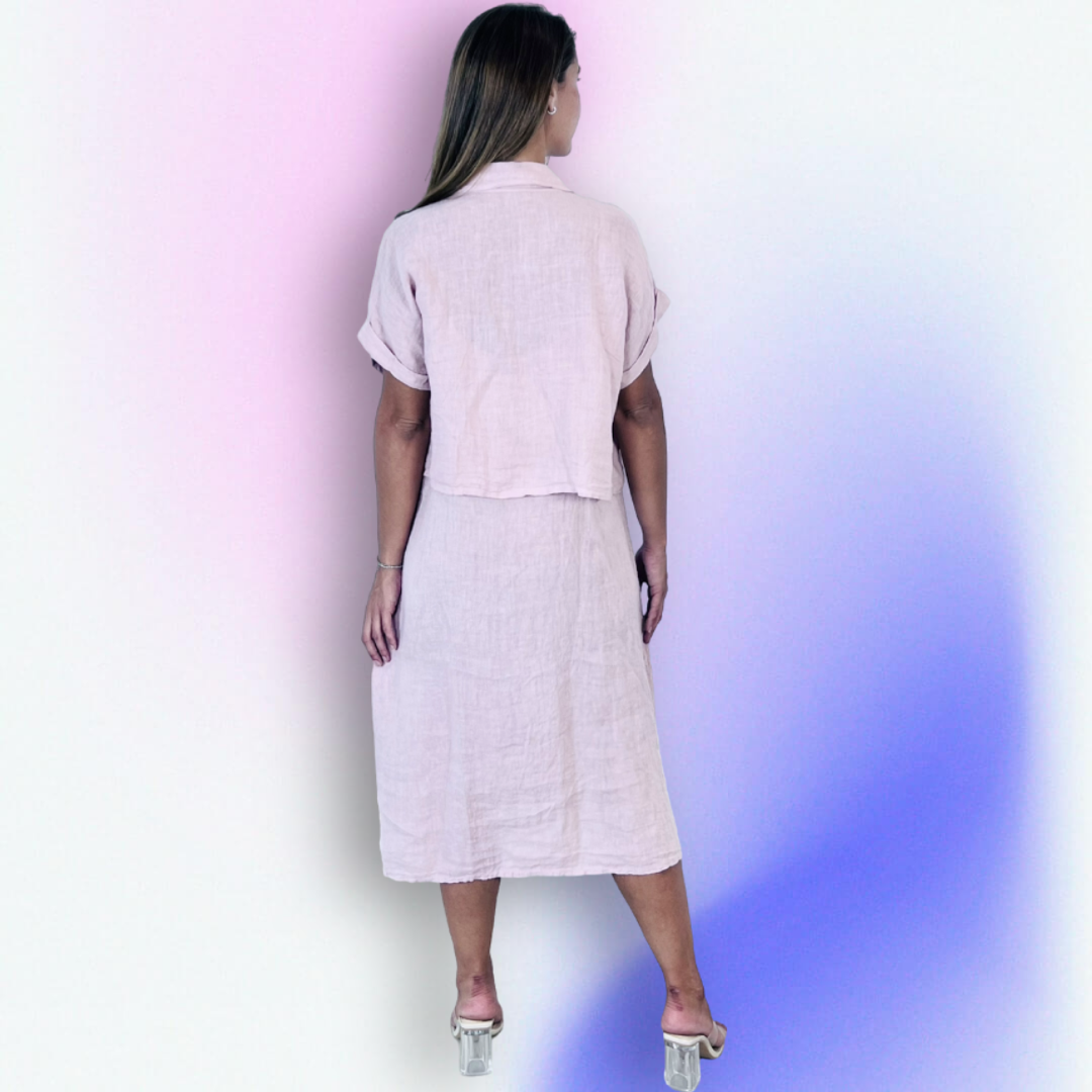 REF 17191 BLAZER AND STRAPPY DRESS SET 100% LINEN: BLANK