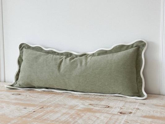 Chloe Sage Bolster Scalloped Edge Cushion Cover 80x30