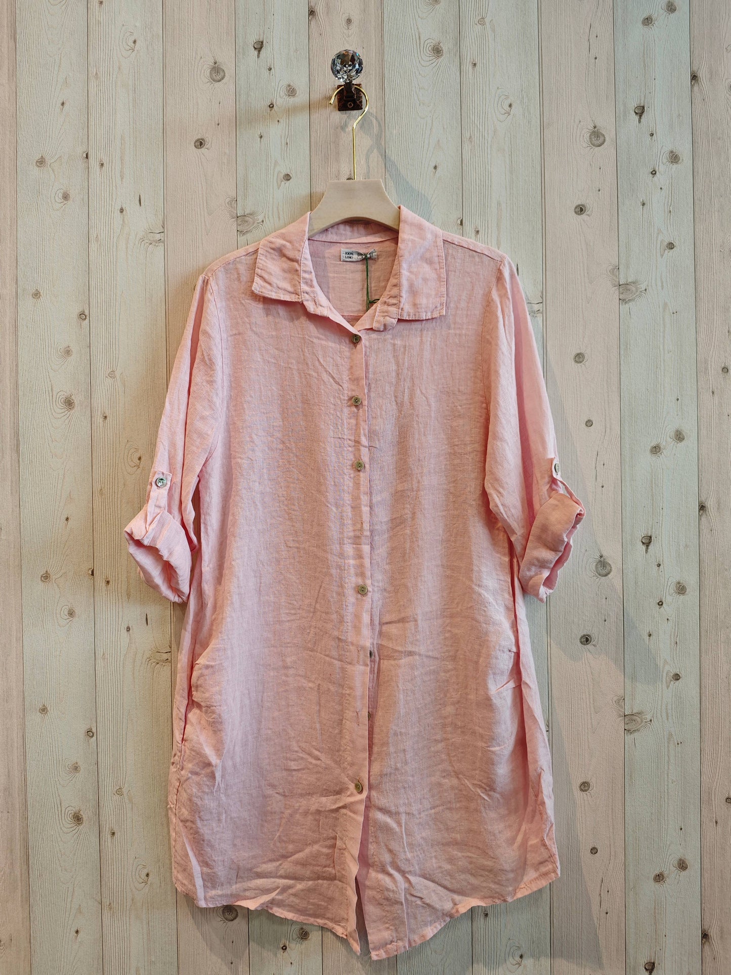 REF 89075 100% LINEN SHORT T-SHIRT: CAMEL