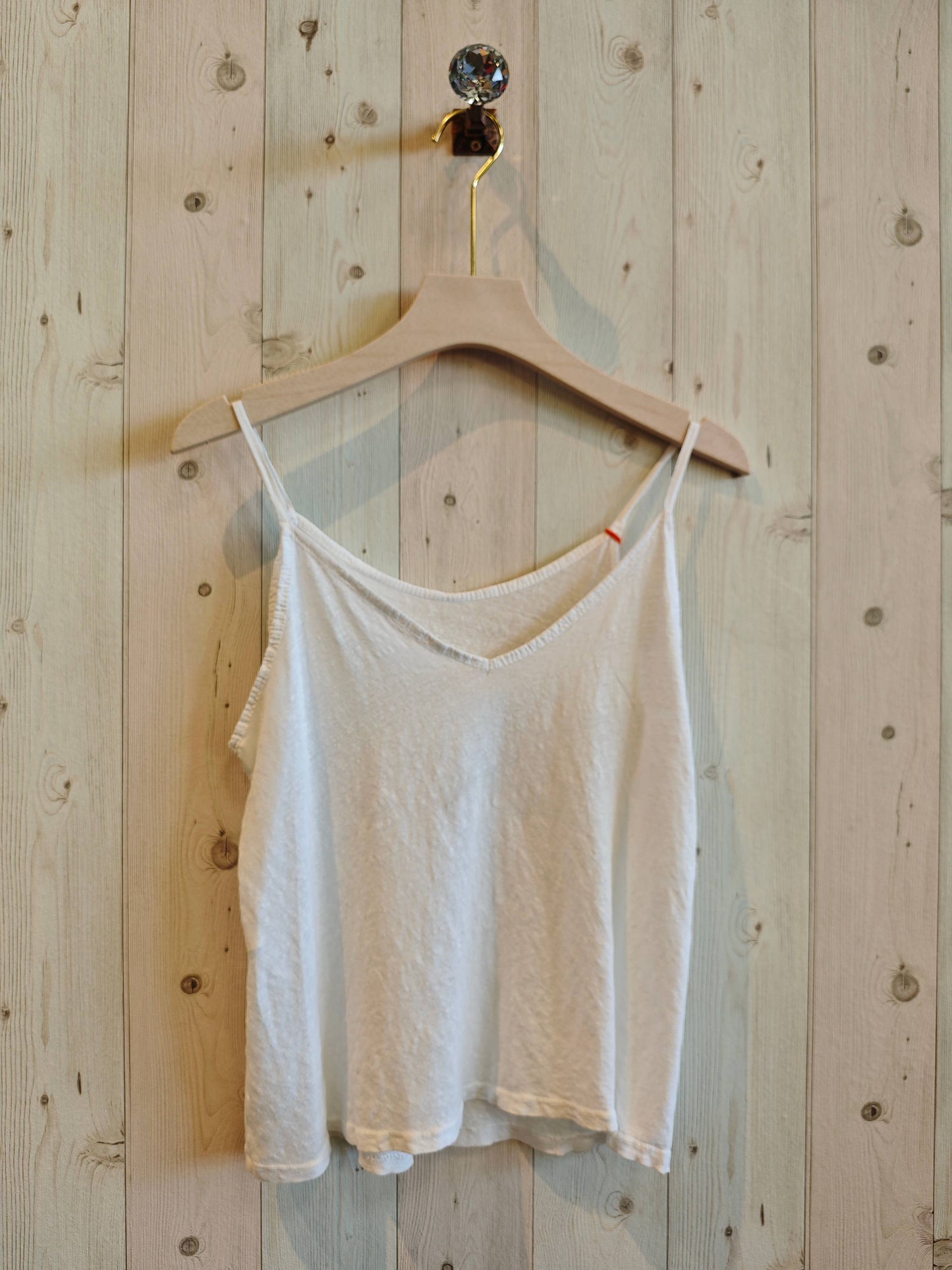 REF 14893 100% LINEN T-SHIRT WITH THIN STRAPS: CAMEL