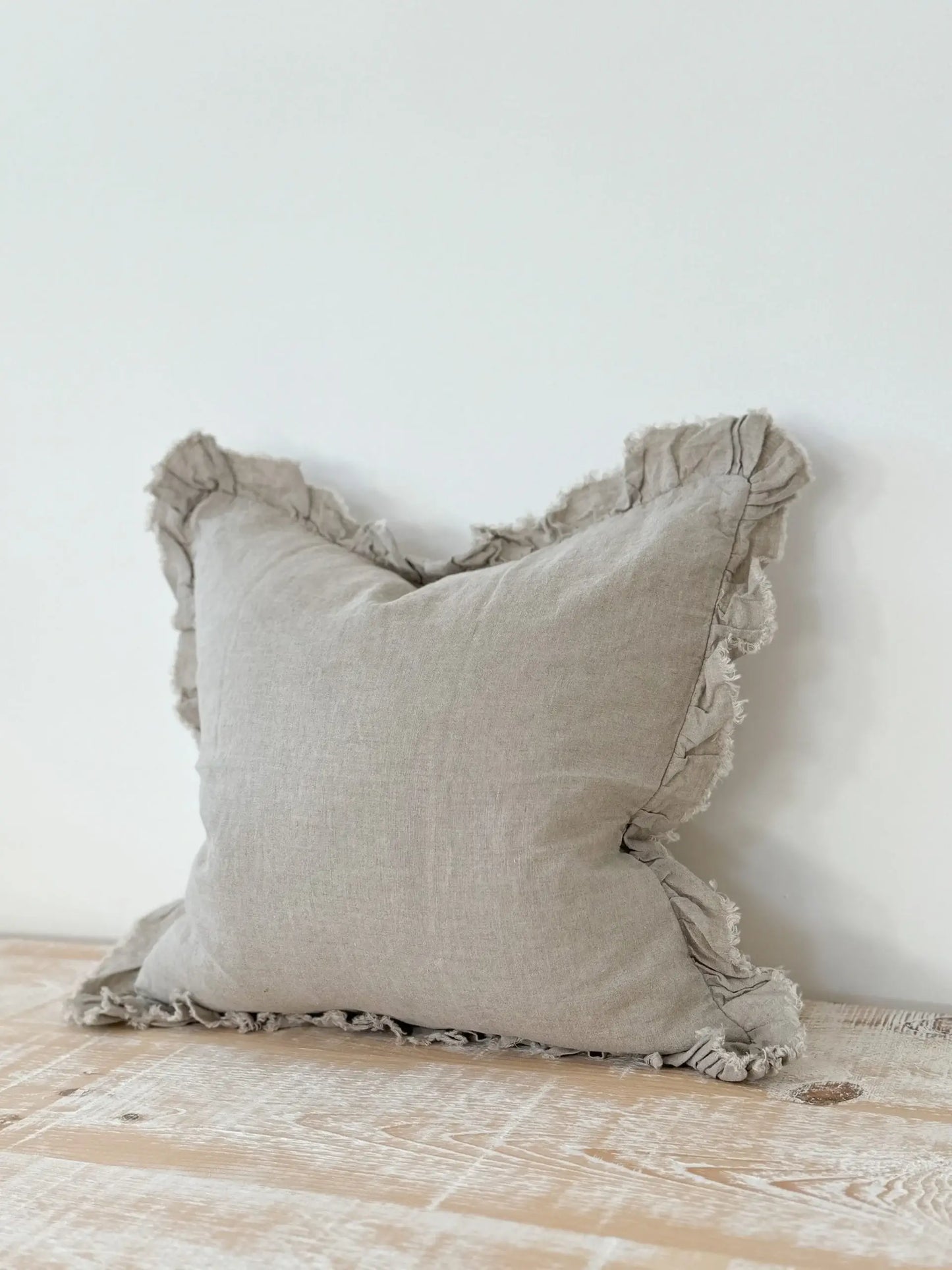 Hallie Ruffled Linen Cushion Cover – Natural 65x65cm